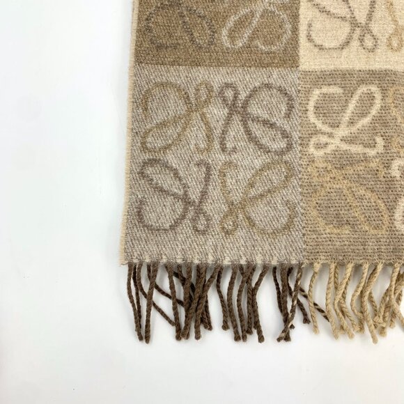 H16197 Loewe Wool Blend Scarf With Monogram Pattern & Fringe Trim - Picture 4 of 8